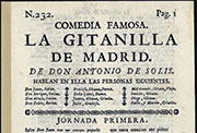 Portada de una suelta de «La gitanilla de Madrid», de Antonio de Solís. Biblioteca Nacional de España.