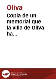 Copia de un memorial que la villa de Oliva ha presentado a la Real Junta General de Comercio
