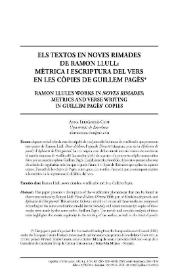 Els textos en noves rimades de Ramon Llull: mètrica i escriptura del vers en les còpies de Guillem Pagès