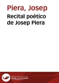 Recital poético de Josep Piera | Biblioteca Virtual Miguel de Cervantes