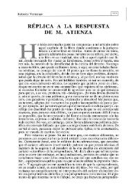 Réplica a la respuesta de M. Atienza | Biblioteca Virtual Miguel de Cervantes