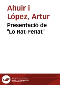 Presentació de "Lo Rat-Penat" / Artur Ahuir i López | Biblioteca Virtual Miguel de Cervantes