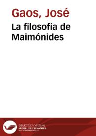 La filosofía de Maimónides / José Gaos | Biblioteca Virtual Miguel de Cervantes