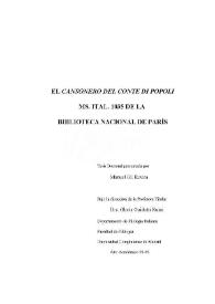 El Cansonero del Conte di Popoli. Ms. ITAL. 1035 de la Biblioteca Nacional de París / Manuel Gil Rovira | Biblioteca Virtual Miguel de Cervantes