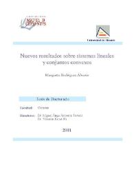 Nuevos resultados sobre sistemas lineales y conjuntos convexos / Margarita Rodríguez Álvarez | Biblioteca Virtual Miguel de Cervantes