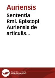 Sententia Rmi. Episcopi Auriensis de articulis Sacramenti Ordinis | Biblioteca Virtual Miguel de Cervantes