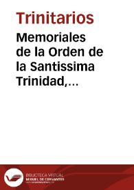 Memoriales de la Orden de la Santissima Trinidad, Redencion de Cautivos | Biblioteca Virtual Miguel de Cervantes