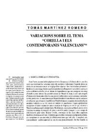 Variacions sobre el tema "Corella i els contemporanis valencians" / Tomàs Martínez Romero | Biblioteca Virtual Miguel de Cervantes
