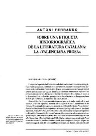 Sobre una etiqueta historiogràfica de la literatura catalana: la "valenciana prosa" / Antoni Ferrando | Biblioteca Virtual Miguel de Cervantes