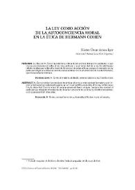 La ley como acción de la autoconciencia moral en la ética de Hermann Cohen / Héctor Óscar Arrese Igor | Biblioteca Virtual Miguel de Cervantes