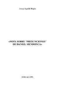 Nota sobre "Presunciones" de Daniel Mendonca / Josep Aguiló Regla | Biblioteca Virtual Miguel de Cervantes