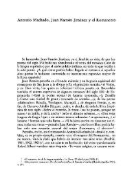 Antonio Machado, Juan Ramón Jiménez y el Romancero / Antonio Sánchez Romeralo | Biblioteca Virtual Miguel de Cervantes