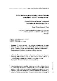 Universalismo generalista y particularismo moderado. Réplica a mis críticos / René González de la Vega | Biblioteca Virtual Miguel de Cervantes