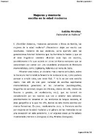 Mujeres y memoria escrita en la Edad Moderna / Eulàlia Miralles | Biblioteca Virtual Miguel de Cervantes