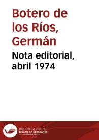Nota editorial, abril 1974 | Biblioteca Virtual Miguel de Cervantes