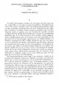 Lenguaje artístico: información y significación / por Valeriano Bozal | Biblioteca Virtual Miguel de Cervantes