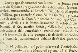 Detalle de una página de los Estatutos fundacionales de la Real Academia Española de 1715. Fuente: Imagen facilitada por Alain Bègue.