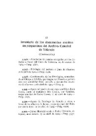 Inventario de los documentos escritos en pergaminos del Archivo Catedral de Valencia [VIII](Continuación)