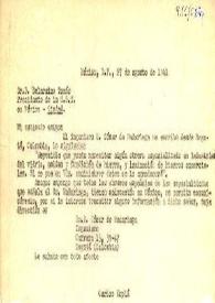 Carta de Carlos Esplá a Belarmino Tomás, presidente de la U.G.T. de México. México (D. F.), 27 de agosto de 1941
