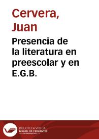 Presencia de la literatura en preescolar y en E.G.B. / Juan Cervera | Biblioteca Virtual Miguel de Cervantes