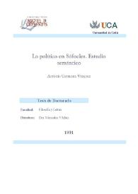 Lo político en Sófocles. Estudio semántico / Antonia Carmona Vázquez | Biblioteca Virtual Miguel de Cervantes