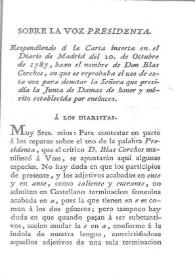Discusión gramatical sobre la voz "Presidenta" / Tomás de Iriarte | Biblioteca Virtual Miguel de Cervantes