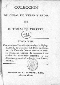 Colección de obras en verso y prosa de D. Tomás de Yriarte. Tomo 8 | Biblioteca Virtual Miguel de Cervantes
