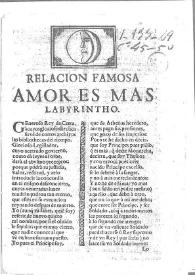 Relación famosa, amor es mas labyrintho | Biblioteca Virtual Miguel de Cervantes