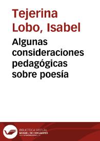 Algunas consideraciones pedagógicas sobre poesía / Isabel Tejerina Lobo | Biblioteca Virtual Miguel de Cervantes