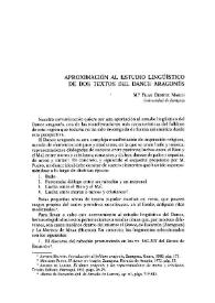 Aproximación al estudio lingüístico de dos textos del Dance aragonés / M.ª Pilar Benítez Marco | Biblioteca Virtual Miguel de Cervantes