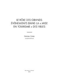 Le rôle des grands événements dans la "mise en tourisme" des villes / Georges Cazes | Biblioteca Virtual Miguel de Cervantes