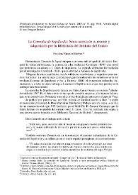 La Comedia de Sepúlveda: Notas acerca de su rescate y adquisición por la Biblioteca del Instituto del Teatro / Ana Vázquez Estévez | Biblioteca Virtual Miguel de Cervantes