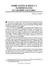 Sobre "Razón jurídica e interpretación" de Guiseppe Zaccaria / Francesca Poggi | Biblioteca Virtual Miguel de Cervantes