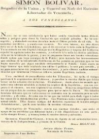 A los venezolanos [Quartel (sic) General de Caracas, 13 de agosto de 1813] | Biblioteca Virtual Miguel de Cervantes