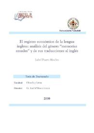 El registro económico de la lengua inglesa: análisis del género "memorias anuales" y de sus traducciones al inglés | Biblioteca Virtual Miguel de Cervantes