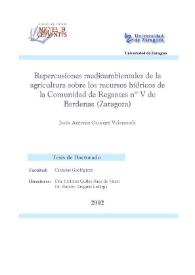 Repercusiones medioambientales de la agricultura sobre los recursos hídricos de la Comunidad de Regantes nº V de Bardenas (Zaragoza) / Jesús A. Causapé Valenzuela | Biblioteca Virtual Miguel de Cervantes