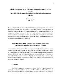 Música y poesía en el libro de tonos humanos (1655-1656) : necesidad de la metodología interdisciplinaria para su edición / Mariano Lambea, Lola Josa | Biblioteca Virtual Miguel de Cervantes