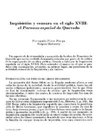 Inquisición y censura en el siglo XVIII : "El Parnaso español" de Quevedo / Fernando Plata Parga | Biblioteca Virtual Miguel de Cervantes