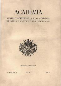 Academia : Boletín de la Real Academia de Bellas Artes de San Fernando. Segundo semestre de 1951. Número 2. Preliminares e índice | Biblioteca Virtual Miguel de Cervantes