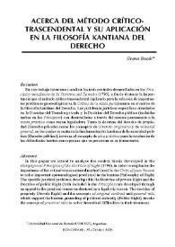 Acerca del método crítico-trascendental y su aplicación en la filosofía kantiana del Derecho / Ileana Beade | Biblioteca Virtual Miguel de Cervantes