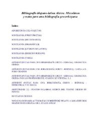 Bibliografía hispano-latina clásica. Miscelánea y notas para una bibliografía greco-hispana / Marcelino Menéndez Pelayo ; edición preparada por Enrique Sánchez Reyes | Biblioteca Virtual Miguel de Cervantes