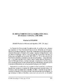 Marina SanFilippo: "El renacimiento de la narración oral en Italia y España (1985-2005) (Madrid: Fundación Universitaria Española, 2007) / Ángeles Arce Menéndez | Biblioteca Virtual Miguel de Cervantes
