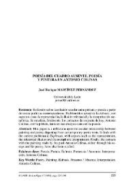 Poética del cuadro ausente. Poesía y pintura en Antonio Colinas / José Enrique Martínez Fernández | Biblioteca Virtual Miguel de Cervantes