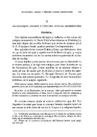 Alcaracejos, Adamuz y Córdoba. Nuevas inscripciones / Fidel Fita | Biblioteca Virtual Miguel de Cervantes