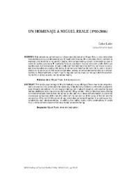 Un homenaje a Miguel Reale : (1910-2006) / Celso Lafer | Biblioteca Virtual Miguel de Cervantes