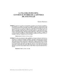 La palabra persuasiva. Centros de interés de la Retórica de Aristóteles / Quintín Racionero | Biblioteca Virtual Miguel de Cervantes