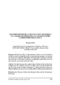 Los dispositivos de la enunciación menemista y la tradición peronista. Un análisis desde la dimensión ideológica / Hernán Fair | Biblioteca Virtual Miguel de Cervantes