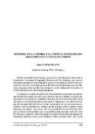 Historia de la teoría y la crítica literaria en Gran Bretaña y Estados Unidos. Isabel Navas Ocaña. Madrid: Verbum, 2007, 328 págs. / Damián Leandro Sarro | Biblioteca Virtual Miguel de Cervantes