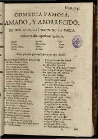 Amado y aborrecido / de don Pedro Calderon de la Barca | Biblioteca Virtual Miguel de Cervantes