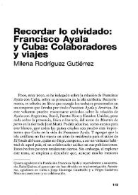 Recordar lo olvidado: Francisco Ayala y Cuba: colaboradores y viajes / Milena Rodríguez Gutiérrez | Biblioteca Virtual Miguel de Cervantes